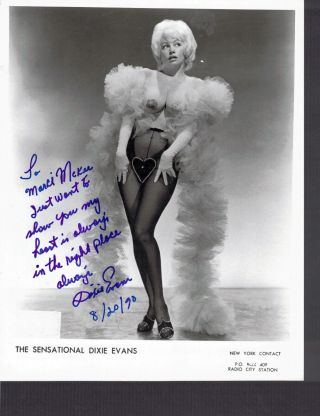 Dixie Evans Burlesque Risque Sexy In Person Vintage Autographed Publicity Pho