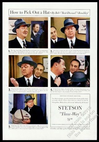 1941 Robert Benchley 5 Color Photo Stetson Hat Hats Vintage Print Ad