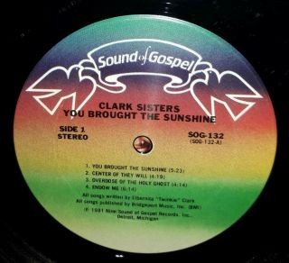 The Clark Sisters - You Brought The Sunshine - Vinyl LP - 1981 Sound Of Gospel 3