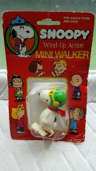 Snoopy Flying Ace Mini Walker Wind - Up Action Toy 222 Red Baron Vintage