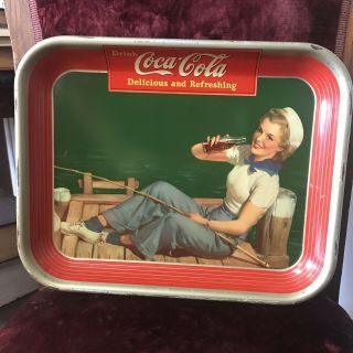 1940 Drink Coca Cola Tray Sailor Girl Vgc