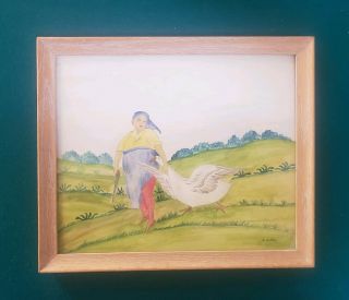 Vintage Loulette Sablon Watercolor Painting Framed Signed