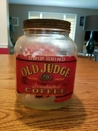 Vilntage Old Judge Coffee Glass 1lb Jar,  Has The Owl