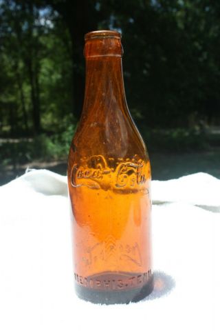 Vintage Amber Straight Side Ss Coca Cola Bottle - - Memphis,  Tennessee - - Arrows