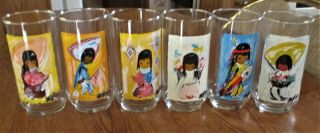 Vintage Set Of 6 De Grazia Children Of The Southwest Collectable Glass 