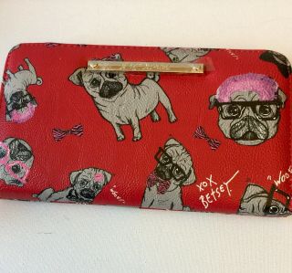 Betsy Johnson Pug Wallet Bs600170 Red W/grey Pugs
