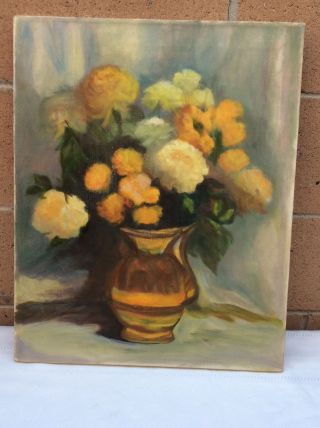 16 X 20 Canvas Yellow/white Flowers In Vase Blue/white Background Unsigned