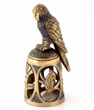 Parrot Brass Bronze Collectible Thimble Bird Figurine 2 In 1 Russian Souvenir 2 "