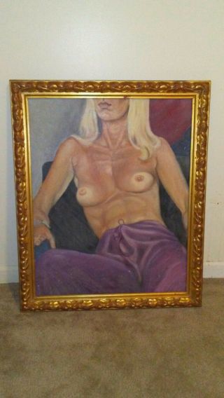Vintage Oil Painting Canvas Nude Woman American Portrait Framed 27 X 34 Art