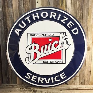 Buick Authorized Service Large 24 " Round Metal Tin Sign Vintage Garage Man Cave