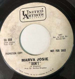 Northern Soul Rare Marva Josie 45 United Artists 888 Promo Don’t