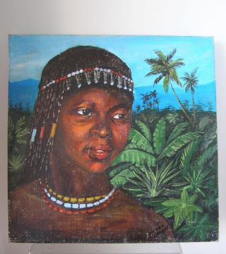 Vtg Orig Oil Painting African Tribal Girl Portrait Signed By Donal Keohane