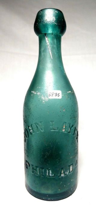 Philadelphia,  Pa - Circa 1860 Deep Blue Green Blob Soda - John Layer (scarce)