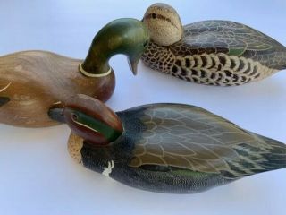 Set Of 3 Vintage Wood Duck Decoys Signed Hand Painted Mwb 1980’s