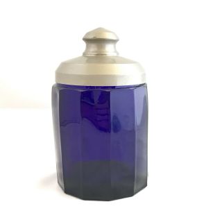 Vintage Cobalt Blue Glass Canister With Metal Lid Faceted Cut Bottom Jar