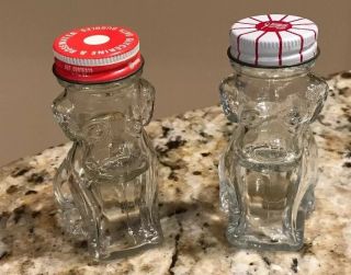 2 Antique Vtg.  Small Dog Shaped Clear Glass Bottle/jar With Screw On Lids