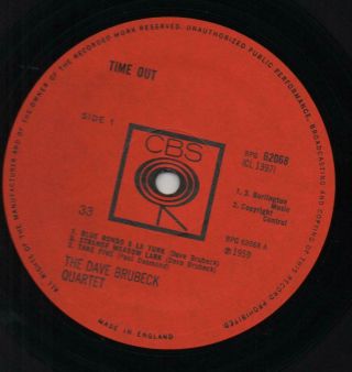 THE DAVE BRUBECK QUARTET time out 1962 UK CBS MONO VINYL LP RECORD 3
