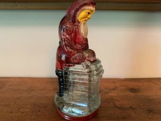 Santa Claus Leaving Chimney Glass Candy Container Paint