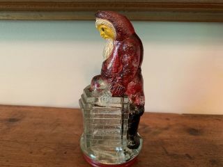 SANTA CLAUS LEAVING CHIMNEY GLASS CANDY CONTAINER PAINT 2