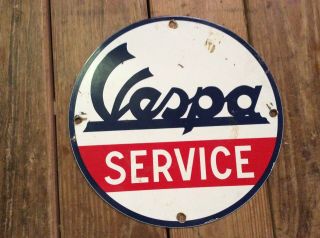 Vintage Vespa Service Porcelain Gas And Oil Sign