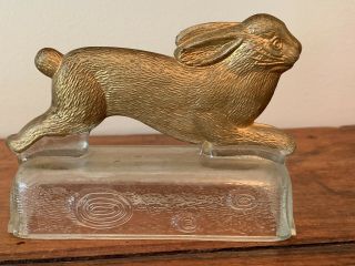 Rabbit Running On A Log Glass Candy Container Paint
