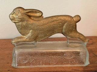 RABBIT RUNNING ON A LOG GLASS CANDY CONTAINER PAINT 2