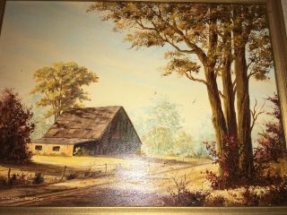 Arizona Artist Rolland Price Vintage Oil Painting Rural Barn Scene Framed