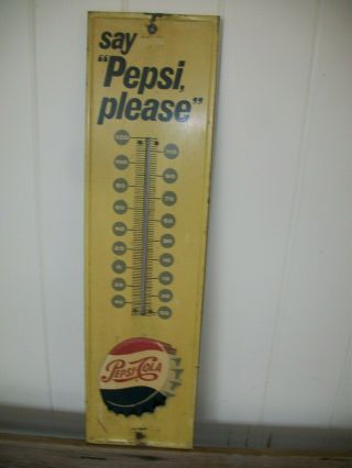 Vintage 1965 Pepsi - Cola Embossed Metal Thermometer - Great Advertising