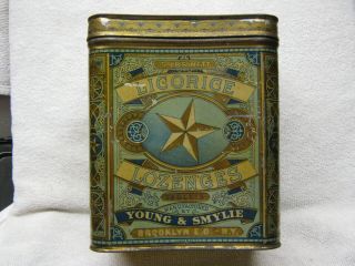 Antique Young & Smylie Brooklyn Ny Licorice Lozenges Tablets Drug Store Tin