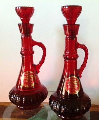 Vintage " Ruby Red " Jim Beam 10 Year Old Whiskey Decanter Genie Bottles