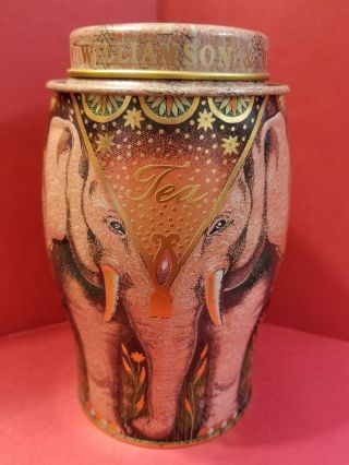 Williamson & Magor Tea Tin Pink Elephant Canister Empty 6 1/2 " Tall