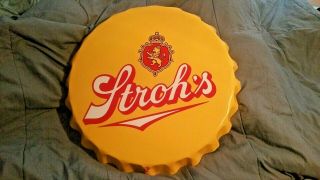 Strohs Brewing Bottle Cap Shaped Tin Sign.