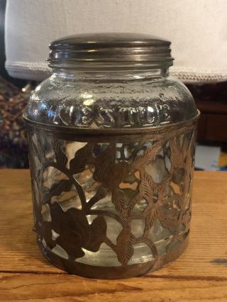 Vintage Antique Floral Sterling Sleeve Over Glass Nestle Tea Jar