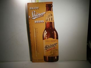 Vintage Shiner Bock Beer Tin Sign With Thermometer Missing 24 " X 11 " Embossed