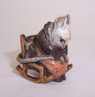 Vintage Tiny Granny Grandma Mouse In Rocking Chair Cold Painted Bronze Miniature
