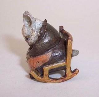 Vintage TINY Granny GRANDMA MOUSE in ROCKING CHAIR Cold Painted Bronze MINIATURE 6