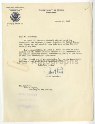 Robert A.  Lovett - Sec.  Of Defense - Signed Letter To Sec.  Of Treasury Snyder