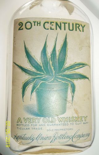20th Century Rye Whiskey Bottle W/ Paper Label - Kentucky Union Bottling Co.