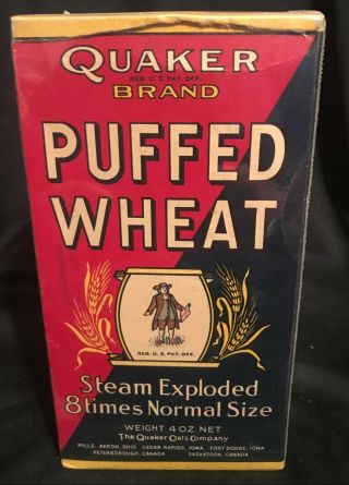 Vintage 1930s Quaker Oats Puffed Wheat Cereal 4oz Box Oldie But A Goody One