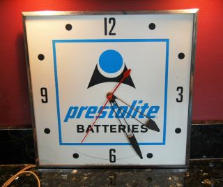 1962 Prestolite Batteries Advertising Pam Clock.  Sign.  Needs Glass.  Rare