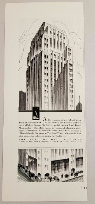 1931 Print Ad Rand Tower Tall Building Minneapolis,  Minnesota