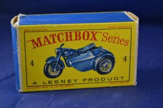 1960 Matchbox No.  4 - C Triumph Motorcycle & Sidecar Still In It 