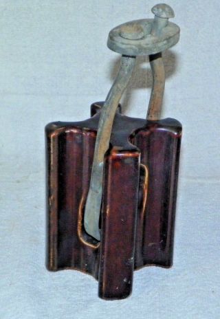 Vintage Ceramic Guy Wire Strain Insulator Brown Drip Glaze 5 " With Hardware