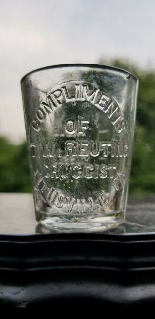 Tw Reuting Druggist Titusville Pa Embossed Antique Medicine Dose Glass