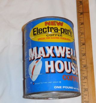 Vintage Maxwell House Coffee Empty Tin Can 1 Lb Size No Lid Electra Perk