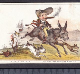 Antique Currier & Ives 19th Century Fox Hunting Dog Old Tobacco Cigar Trade Card