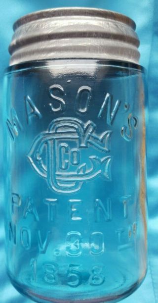 Very Rare Marking Pint Mason Mason’s Blown Ground Top Fruit Jar Nov 30th 1858