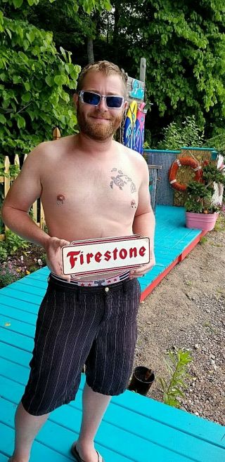 Vintage Metal Early Firestone Tires Sign Gasoline Gas Oil 13x5