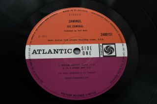 Joe Zawinul Zawinul Scarce Orig Uk 1971 Ex,  Atlantic Plum Lp,  Rarely Seen Jazz.