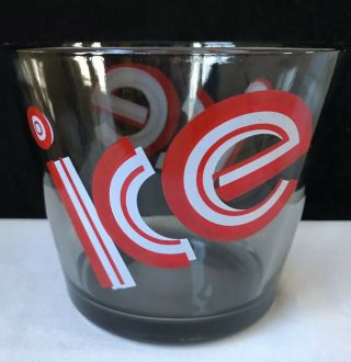 Vintage Smoke Glass Ice Bucket Red And White Letters
